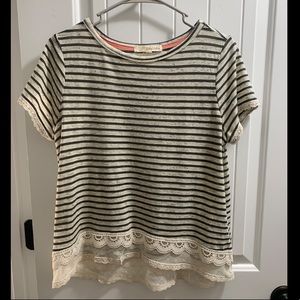 Striped Shirt with Lace Trim